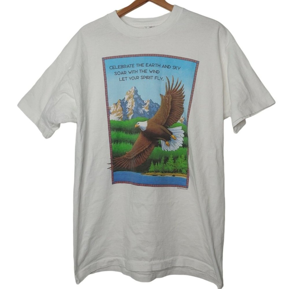 Vintage HumaniTees Mens XL T Shirt Eagle Soar Earth Sky Wind Spirit Mountains